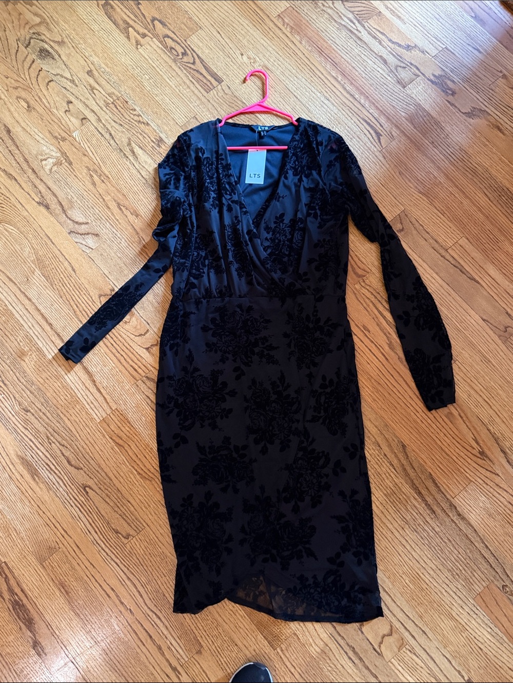 long tall sally Black Floral Burnout Wrap-Style Long Sleeve Dress